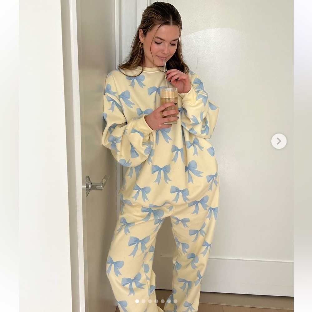 Happy Camp3r bows pajamas pants coquette watercolor lounge butter pastel